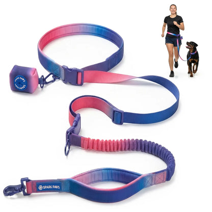 Spark Paws Hands-Free Dog Leash with Shock Absorbing Bungee, Car Seatbelt Clip, and Poop Bag Set - Heavy Duty Tactical Lead for Medium to Extra-Large Breeds