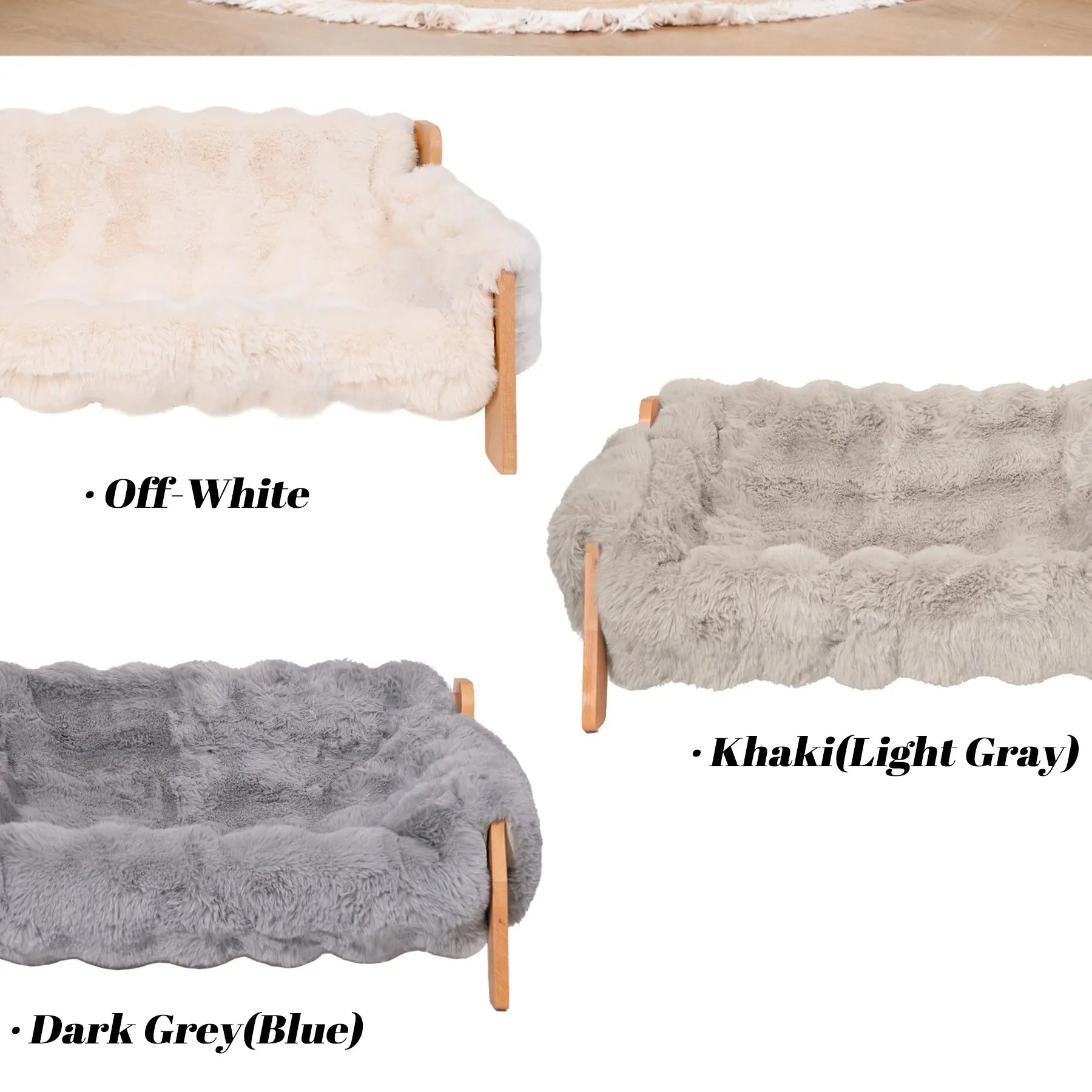 Elevated Pet Couch Bed - Solid Wood Sofa for Cats and Small Dogs with Removable Washable Fluffy Cover - Indoor Kitty Lounge Chair