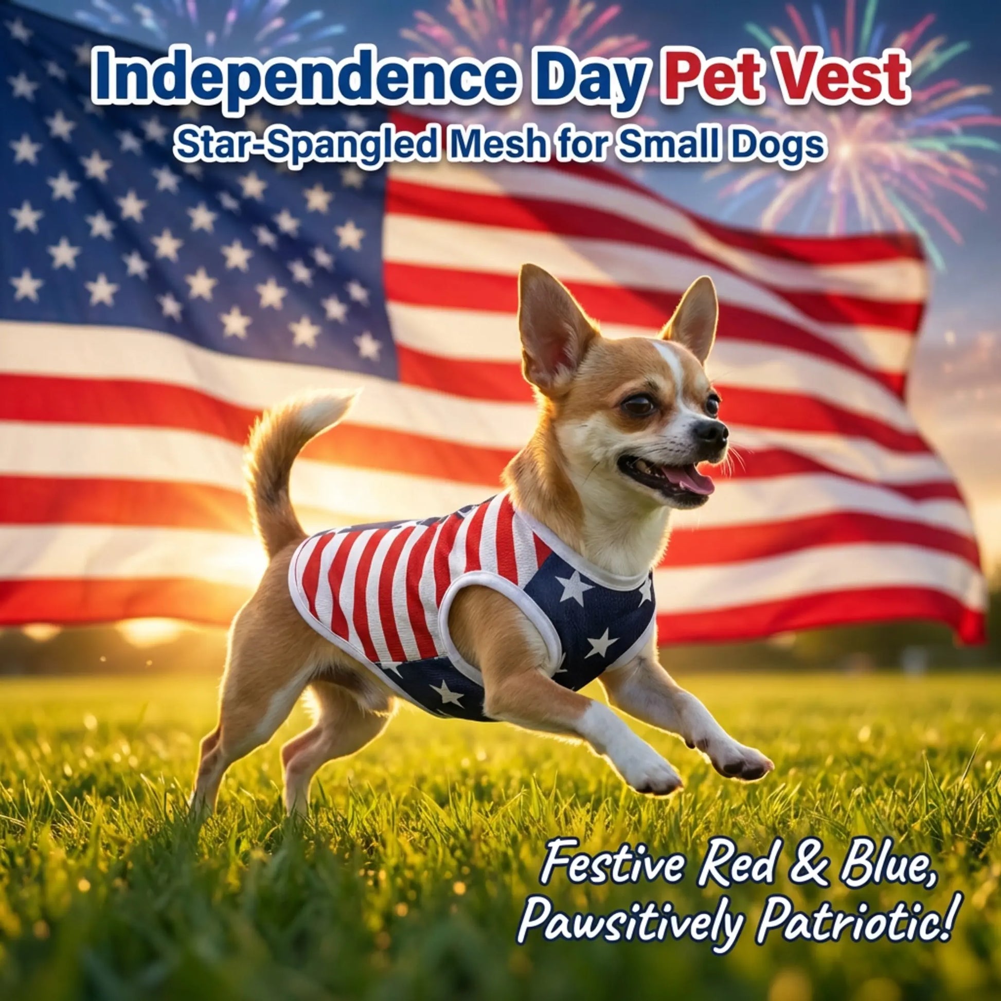 USA 250th Anniversary Dog Vest - American Flag Design, Breathable Mesh Fabric for Summer Comfort, Ideal for Small Dogs on Independence Day