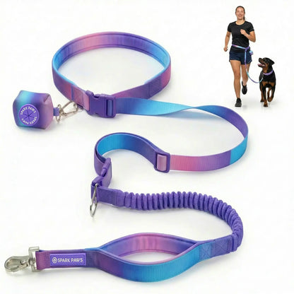 Spark Paws Hands-Free Dog Leash with Shock Absorbing Bungee, Car Seatbelt Clip, and Poop Bag Set - Heavy Duty Tactical Lead for Medium to Extra-Large Breeds