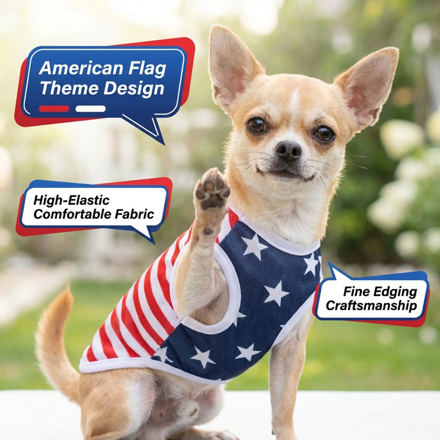 USA 250th Anniversary Dog Vest - American Flag Design, Breathable Mesh Fabric for Summer Comfort, Ideal for Small Dogs on Independence Day