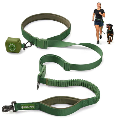 Spark Paws Hands-Free Dog Leash with Shock Absorbing Bungee, Car Seatbelt Clip, and Poop Bag Set - Heavy Duty Tactical Lead for Medium to Extra-Large Breeds